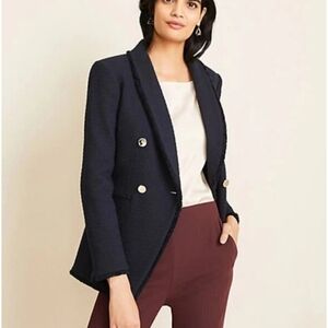 Ann Taylor Black Textured Blazer Fringe Detail 6